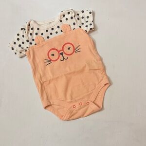 Cat & Jack Peach Cat Face Bodysuit with Polka Dot Sleeves